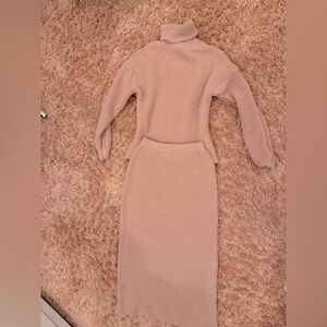 Medium Pink co-ord turtle neck and midi skirt set